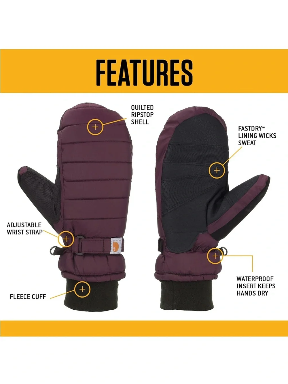 Carhartt Black Quilted Insulated Mittens Size Large